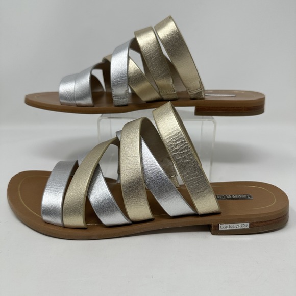 Louise et Cie Shoes Womens Size 9.5 Metallic Slide Sandals Flats Leather Strappy - Picture 1 of 12